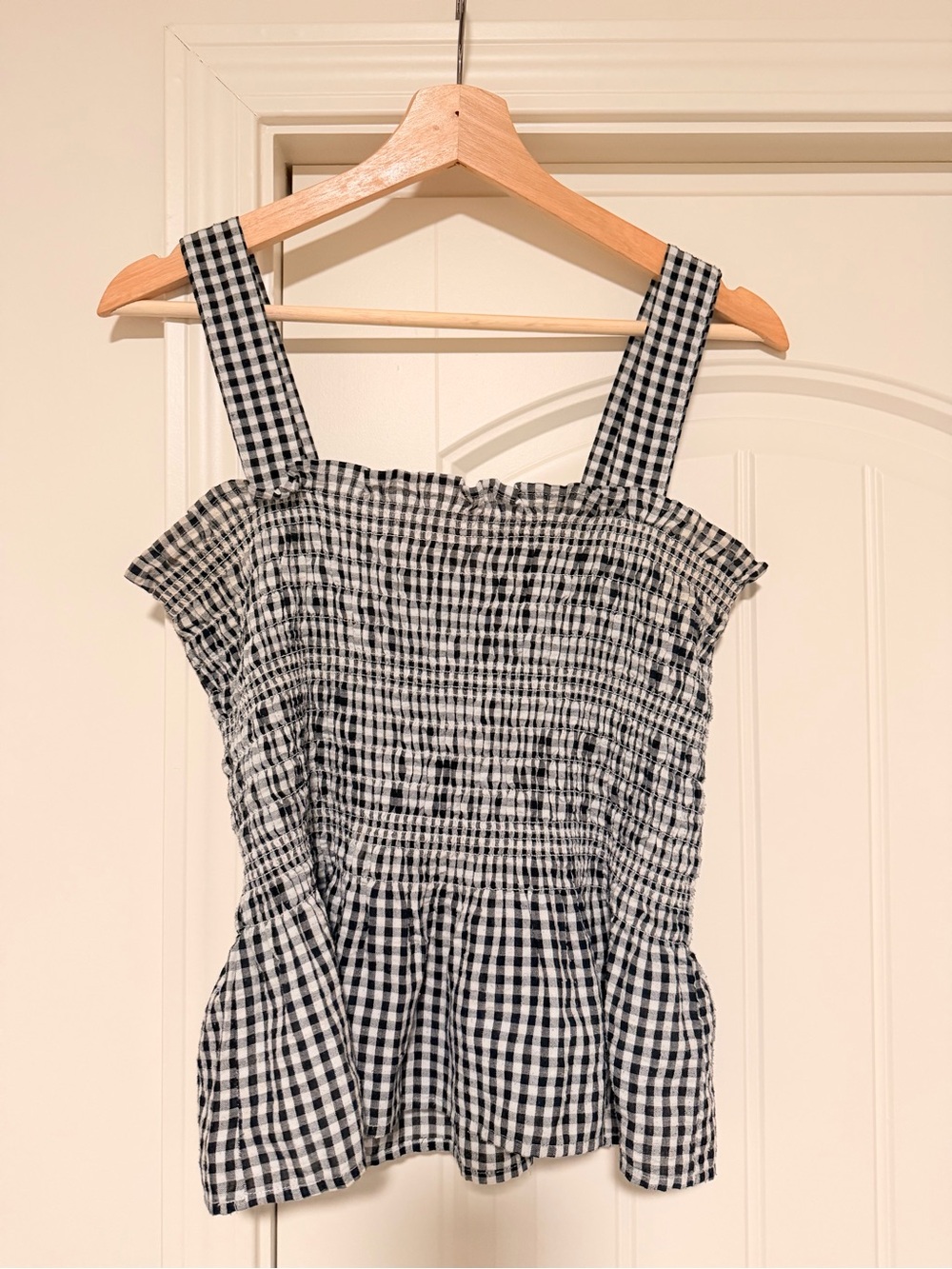 Urban Outfitters Black and White Gingham Smocked Peplum Tank